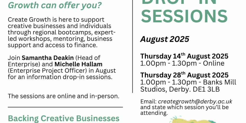 Create Growth D2 Hub Drop In Sessions - August copy Create Growth D2 Hub Drop In Sessions - August copy